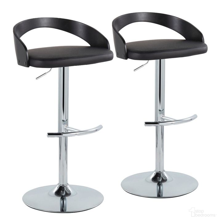 The appearance of Grotto Adjustable Barstool Set of 2 In Black designed by Lumisource in the modern / contemporary interior design. This black piece of furniture  was selected by 1StopBedrooms from Grotto Collection to add a touch of cosiness and style into your home. Sku: BS-GROTTOPU-RT2 CHRBKBK2. Material: Wood. Product Type: Barstool. Image1