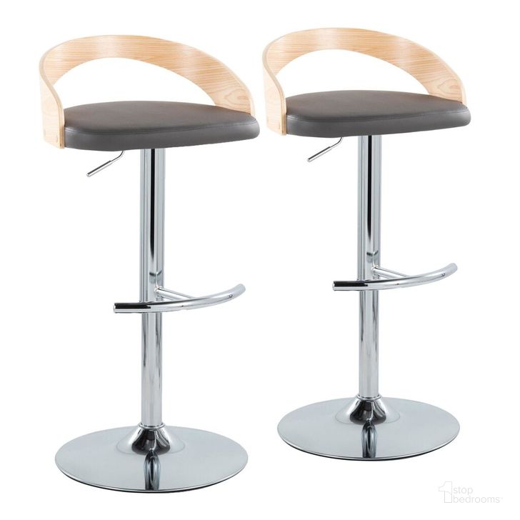The appearance of Grotto Adjustable Barstool Set of 2 In Chrome designed by Lumisource in the modern / contemporary interior design. This gray piece of furniture  was selected by 1StopBedrooms from Grotto Collection to add a touch of cosiness and style into your home. Sku: BS-GROTTOPU-RT2 CHRNAGY2. Material: Wood. Product Type: Barstool. Image1
