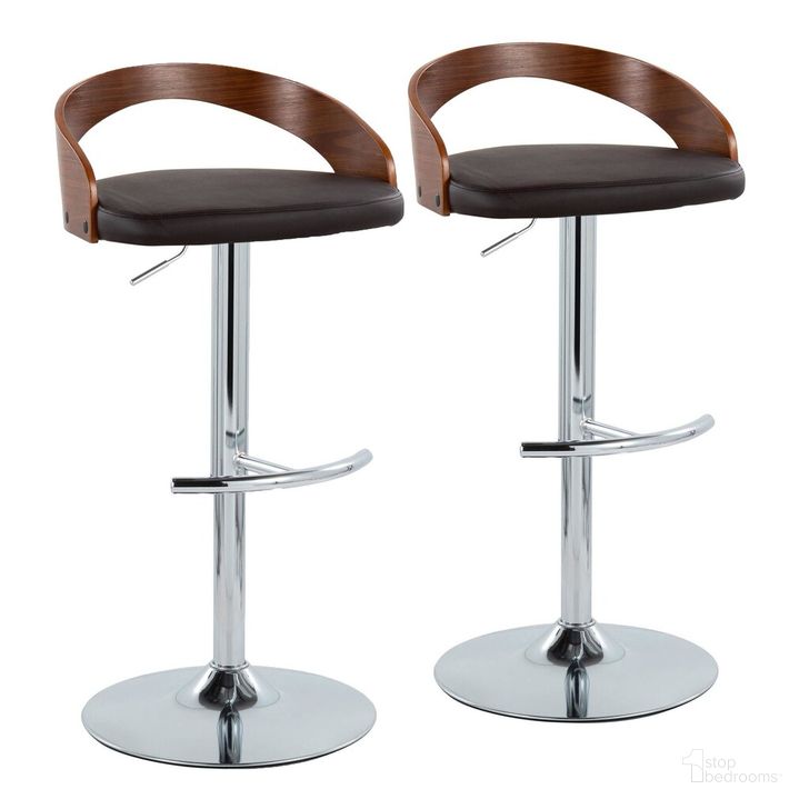 The appearance of Grotto Adjustable Barstool Set of 2 In Chrome designed by Lumisource in the modern / contemporary interior design. This walnut piece of furniture  was selected by 1StopBedrooms from Grotto Collection to add a touch of cosiness and style into your home. Sku: BS-GROTTOPU-RT2 CHRWLBN2. Material: Wood. Product Type: Barstool. Image1