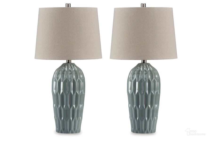The appearance of Hadbury Table Lamp Set of 2 In Teal and Blue designed by Signature Design by Ashley in the modern / contemporary interior design. This teal and blue piece of furniture  was selected by 1StopBedrooms from Hadbury Collection to add a touch of cosiness and style into your home. Sku: L178034. Product Type: Table Lamp. Image1