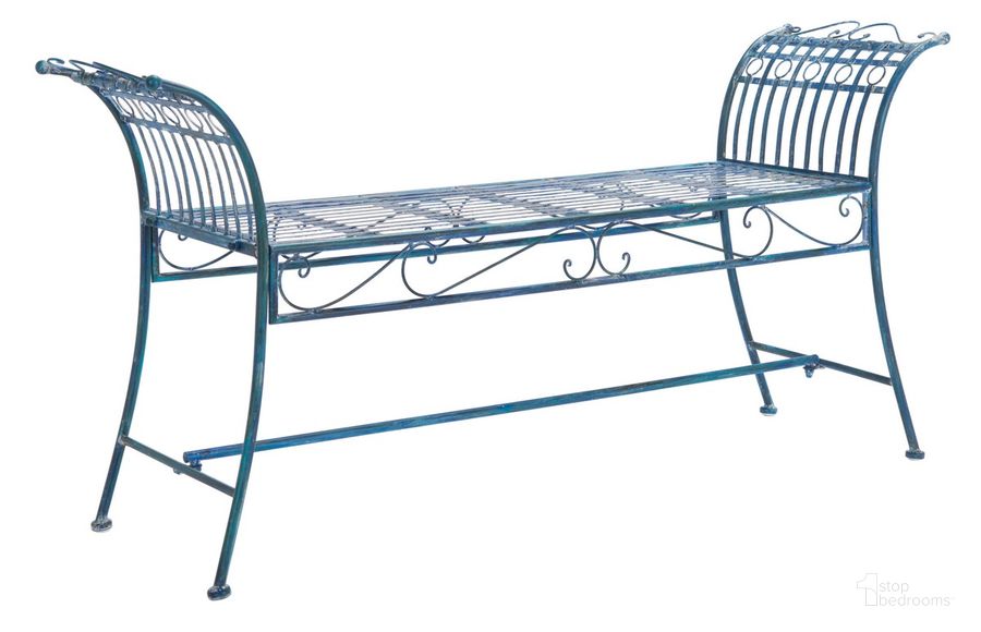 The appearance of Hadley Bench in Antique Blue designed by Safavieh in the rustic / southwestern interior design. This antique blue piece of furniture  was selected by 1StopBedrooms from Hadley Collection to add a touch of cosiness and style into your home. Sku: PAT5002C. Material: Metal. Product Type: Outdoor Bench. Image1