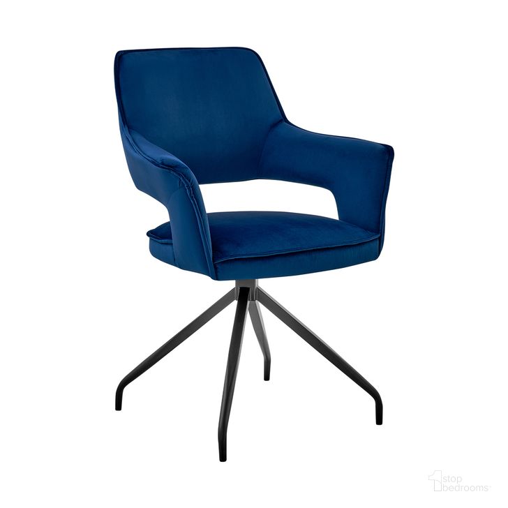 The appearance of Hadley Dining Room Accent Chair In Blue Velvet with Black Finish designed by Armen Living in the glam interior design. This blue piece of furniture  was selected by 1StopBedrooms from Hadley Collection to add a touch of cosiness and style into your home. Sku: LCHDCHBLU. Product Type: Dining Chair. Material: Velvet. Image1