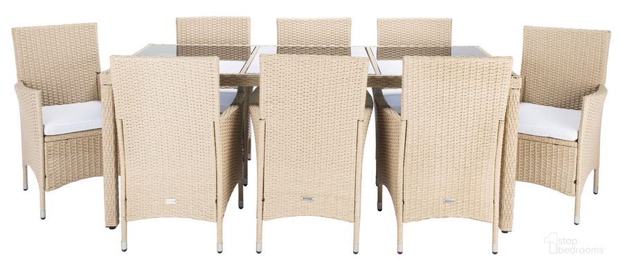 The appearance of Hailee Dining Set in Beige designed by Safavieh in the modern / contemporary interior design. This beige piece of furniture  was selected by 1StopBedrooms from Hailee Collection to add a touch of cosiness and style into your home. Sku: PAT7704B-4BX. Table Base Style: Legs. Material: Steel. Table Top Shape: Rectangular. Product Type: Outdoor Dining Set. Image1