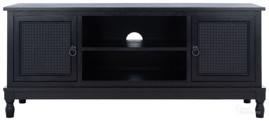 The appearance of Haines 2Dr 1 Shelf Media Stand in Black designed by Safavieh in the modern / contemporary interior design. This black piece of furniture  was selected by 1StopBedrooms from Haines Collection to add a touch of cosiness and style into your home. Sku: MED5709A. Material: Wood. Product Type: Media Unit. Image1
