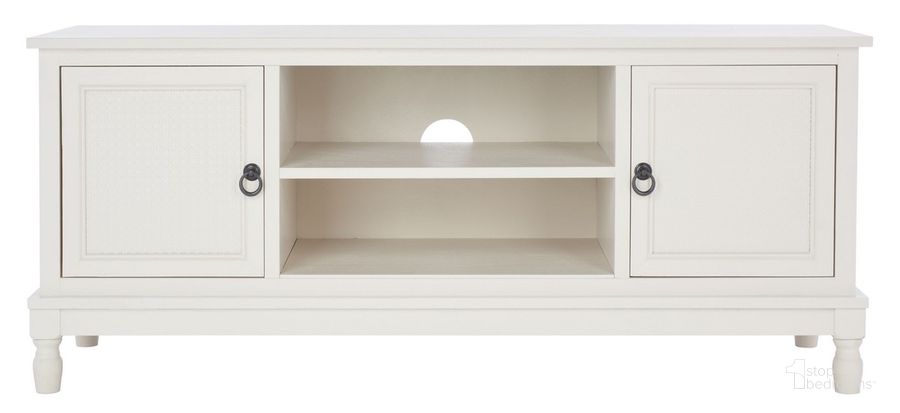 The appearance of Haines 2Dr 1 Shelf Media Stand in White designed by Safavieh in the modern / contemporary interior design. This white piece of furniture  was selected by 1StopBedrooms from Haines Collection to add a touch of cosiness and style into your home. Sku: MED5709D. Material: Wood. Product Type: Media Unit. Image1