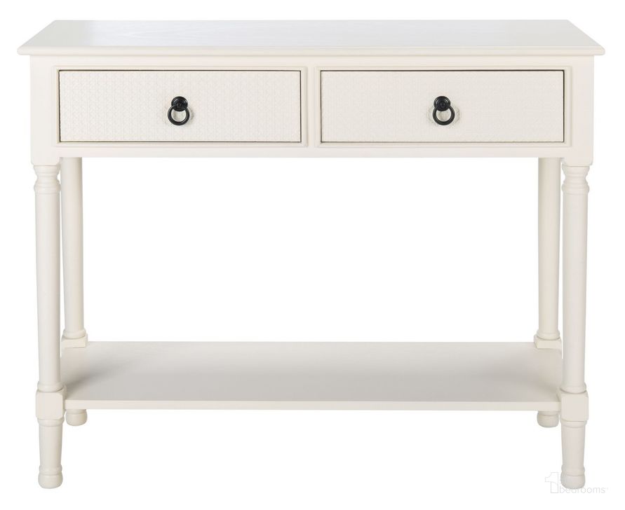 The appearance of Haines 2Drw Console Table in White designed by Safavieh in the modern / contemporary interior design. This white piece of furniture  was selected by 1StopBedrooms from Haines Collection to add a touch of cosiness and style into your home. Sku: CNS5727D. Material: Wood. Product Type: Console Table. Image1