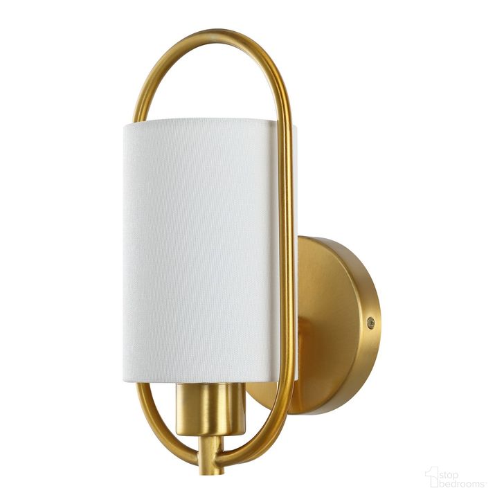 The appearance of Haldea Wall Sconce in Brass designed by Safavieh in the modern / contemporary interior design. This brass piece of furniture  was selected by 1StopBedrooms from Haldea Collection to add a touch of cosiness and style into your home. Sku: SCN4071A. Product Type: Wall Sconce. Material: Iron. Image1