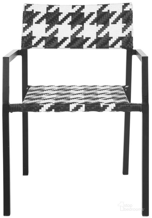 The appearance of Halden Black and White Arm Chair Set of 2 designed by Safavieh in the modern / contemporary interior design. This white and black piece of furniture  was selected by 1StopBedrooms from Safavieh PAT Collection to add a touch of cosiness and style into your home. Sku: PAT4001A-SET2. Product Type: Arm Chair. Material: Aluminium. Image1