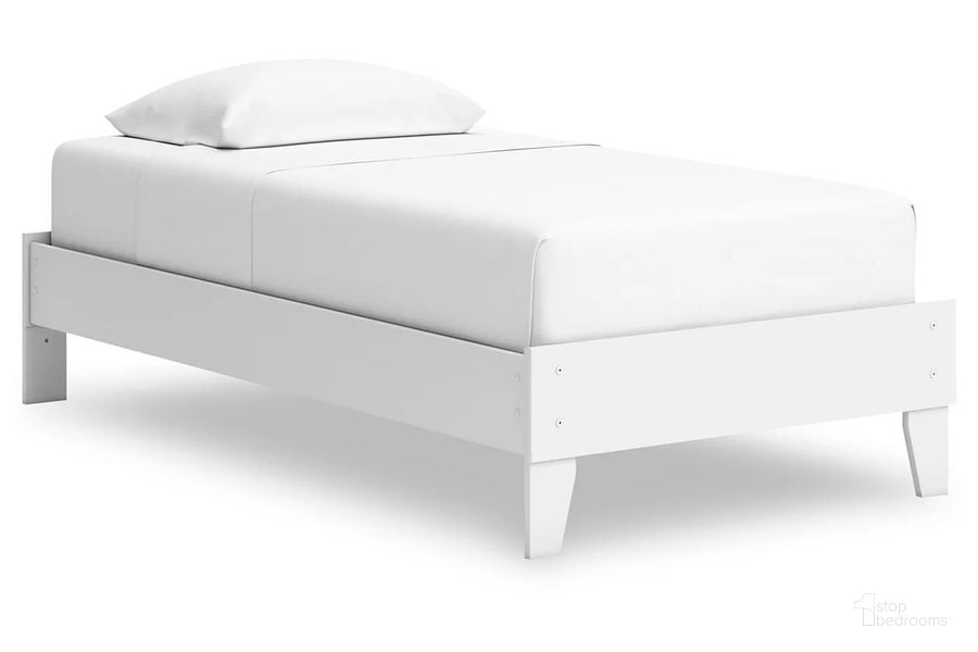 The appearance of Hallityn Twin Platform Bed In White designed by Signature Design by Ashley in the transitional interior design. This white piece of furniture  was selected by 1StopBedrooms from Hallityn Collection to add a touch of cosiness and style into your home. Sku: EB1810-111. Bed Type: Platform Bed. Product Type: Platform Bed. Bed Size: Twin. Image1