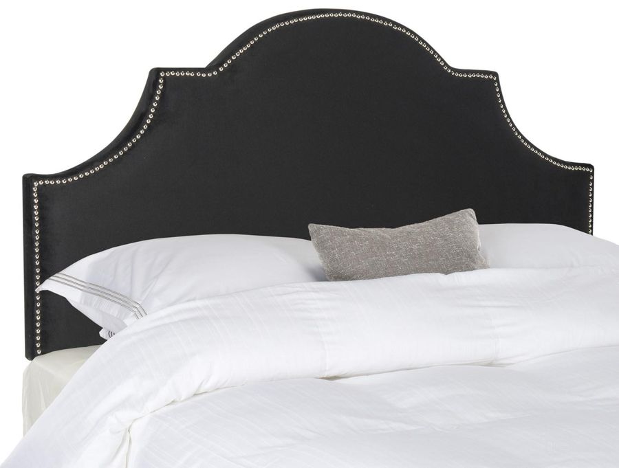 The appearance of Hallmar Black Velvet Twin Headboard with Silver Nailhead Detail designed by Safavieh in the modern / contemporary interior design. This black velvet piece of furniture  was selected by 1StopBedrooms from Hallmar Collection to add a touch of cosiness and style into your home. Sku: MCR4026J. Product Type: Headboard. Bed Size: Twin. Material: Iron. Image1