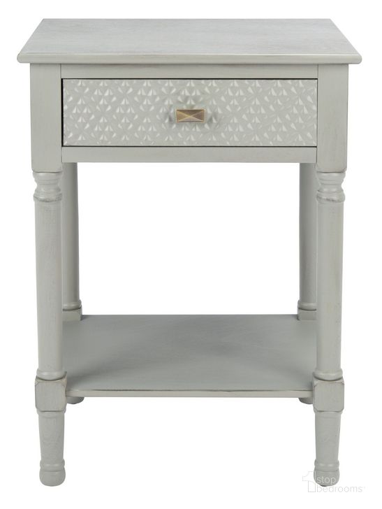 The appearance of Halton 1 Drawer Accent Table in Distressed Grey designed by Safavieh in the modern / contemporary interior design. This distressed grey piece of furniture  was selected by 1StopBedrooms from Halton Collection to add a touch of cosiness and style into your home. Sku: ACC5712D. Material: Wood. Product Type: Accent Table. Image1