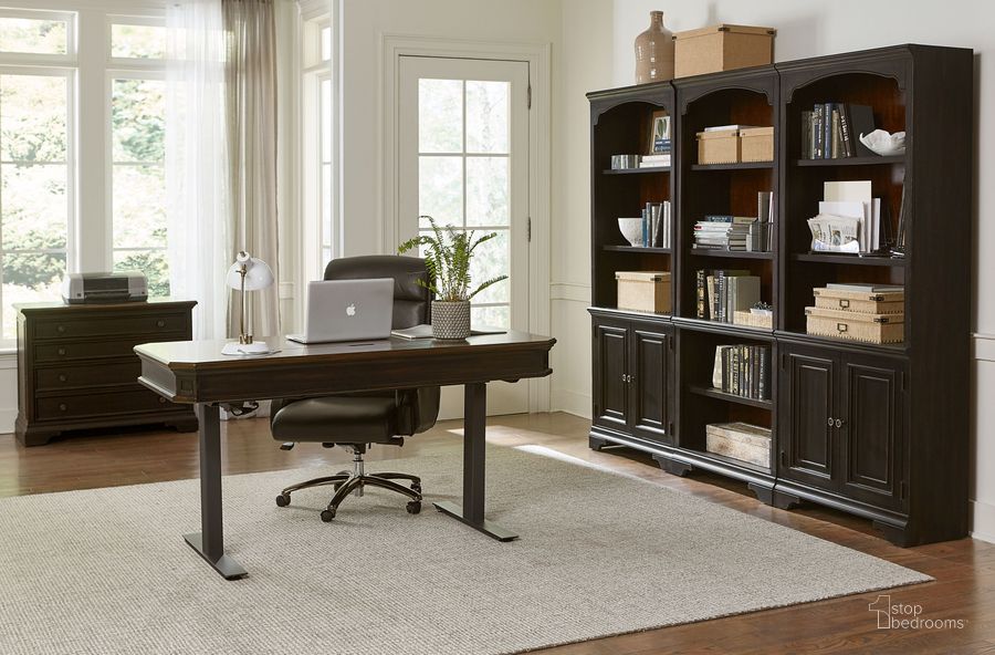 The appearance of Hampton Black Cherry Adjustable Lift Top Home Office Set designed by Aspenhome in the transitional interior design. This black piece of furniture  was selected by 1StopBedrooms from Hampton Collection to add a touch of cosiness and style into your home. Sku: I242-360T;IUAB-301-1;I242-378. Material: Wood. Product Type: Home Office Set. Image1