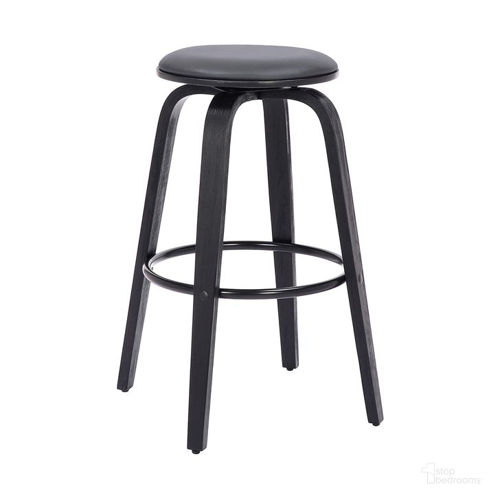 The appearance of Harbor 26 Inch Counter Height Backless Swivel Gray Faux Leather and Black Wood Mid-Century Modern Bar Stool designed by Armen Living in the transitional interior design. This gray piece of furniture  was selected by 1StopBedrooms from Harbor Collection to add a touch of cosiness and style into your home. Sku: LCHBBAGRBL26. Product Type: Barstool. Material: Poplar. Image1