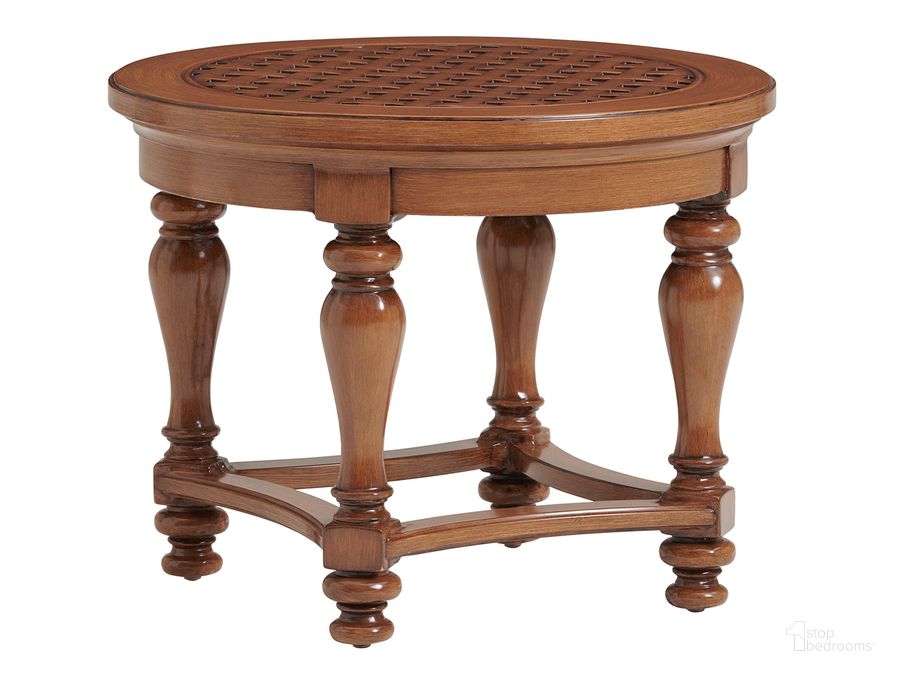 The appearance of Harbor Isle Round End Table designed by Tommy Bahama in the traditional interior design. This walnut piece of furniture  was selected by 1StopBedrooms from Harbor Collection to add a touch of cosiness and style into your home. Sku: 01-3935-955. Product Type: End Table. Image1