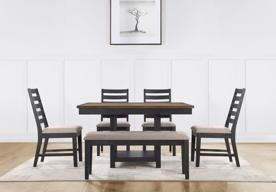 The appearance of Harington 6PC Dining Room Set In Black designed by Steve Silver in the modern / contemporary interior design. This black piece of furniture  was selected by 1StopBedrooms from Harington Collection to add a touch of cosiness and style into your home. Sku: HO500S;HO500S;HO500T;HO600BN. Product Type: Dining Room Set. Material: MDF. Image1