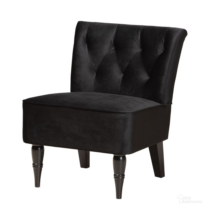 The appearance of Harmon Velvet Fabric Upholstered Wood Accent Chair In Black Velvet designed by Baxton Studio in the modern / contemporary interior design. This black piece of furniture  was selected by 1StopBedrooms from Harmon Collection to add a touch of cosiness and style into your home. Sku: RAC515FB-Black Velvet/Black-CC. Product Type: Accent Chair. Material: MDF. Image1