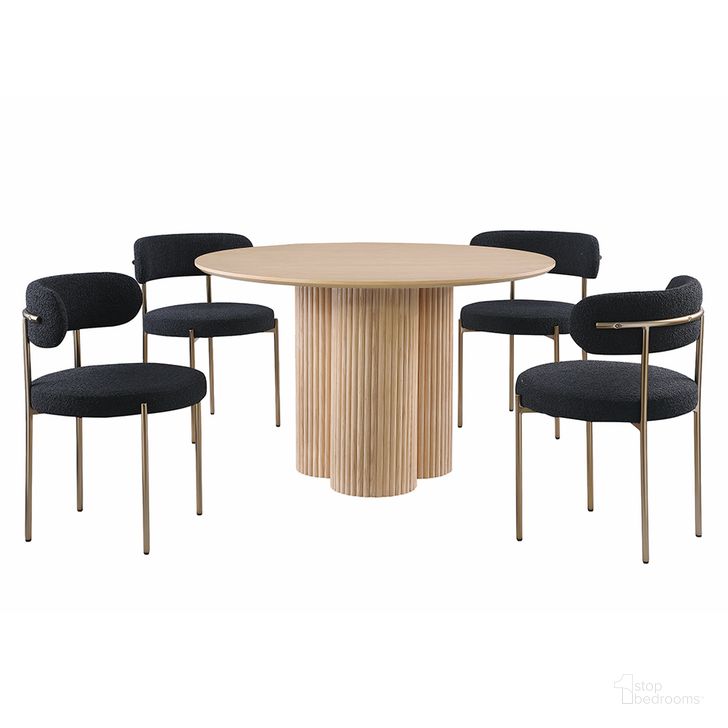 The appearance of Harmonique Boucle 5-Piece Round Dining Set In Black designed by Best Master Furniture in the transitional interior design. This black piece of furniture  was selected by 1StopBedrooms from Harmonique Collection to add a touch of cosiness and style into your home. Sku: D028BG5. Material: Wood. Product Type: Dining Room Set. Image1