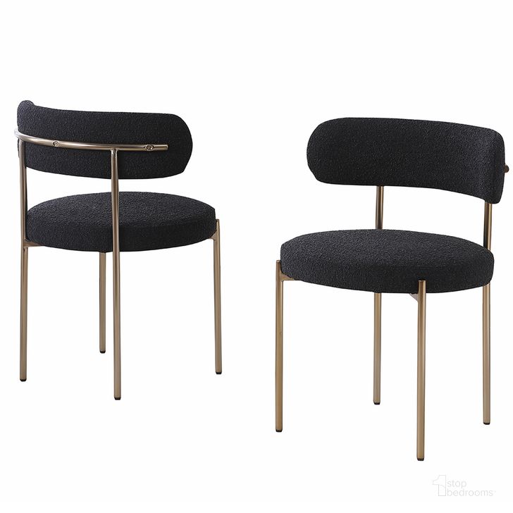 The appearance of Harmonique Boucle Fabric Metal Side Chairs Set of 2 In Black designed by Best Master Furniture in the transitional interior design. This black piece of furniture  was selected by 1StopBedrooms from Harmonique Collection to add a touch of cosiness and style into your home. Sku: D028BGC. Material: Fabric. Product Type: Side Chair. Image1
