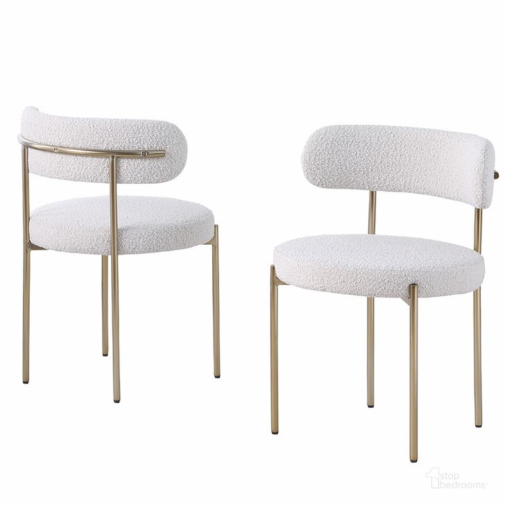 The appearance of Harmonique Boucle Fabric Metal Side Chairs Set of 2 In Cream designed by Best Master Furniture in the transitional interior design. This cream piece of furniture  was selected by 1StopBedrooms from Harmonique Collection to add a touch of cosiness and style into your home. Sku: D028CGC. Material: Fabric. Product Type: Side Chair. Image1