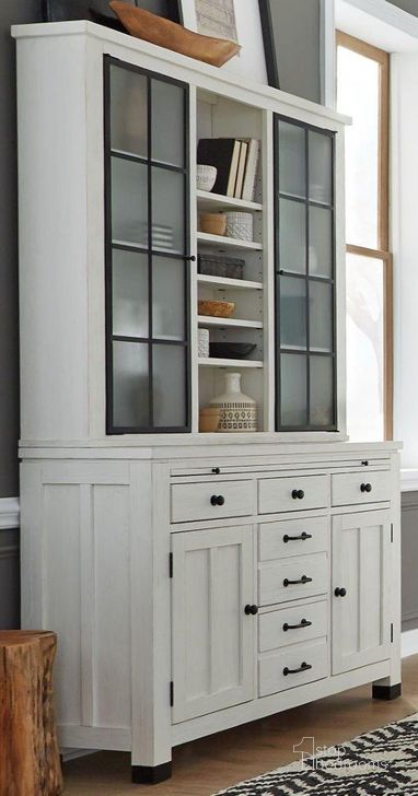 The appearance of Harper Springs Server With Hutch designed by Magnussen in the transitional interior design. This white piece of furniture  was selected by 1StopBedrooms from Harper Springs Collection to add a touch of cosiness and style into your home. Sku: D5321-15;D5321-18. Product Type: Server. Material: Pine. Image1