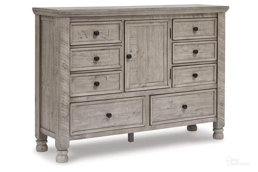 The appearance of Harrastone Dresser In Gray designed by Signature Design by Ashley in the transitional interior design. This gray piece of furniture  was selected by 1StopBedrooms from Harrastone Collection to add a touch of cosiness and style into your home. Sku: B816-31. Material: Wood. Product Type: Dresser. Image1