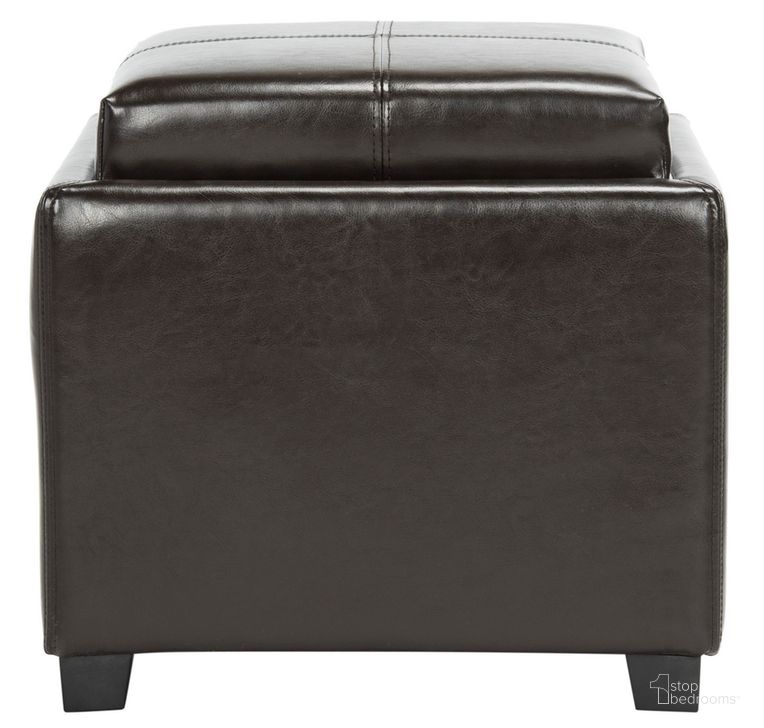 The appearance of Harrison Brown and Black Single Tray Ottoman designed by Safavieh in the modern / contemporary interior design. This brown piece of furniture  was selected by 1StopBedrooms from Harrison Collection to add a touch of cosiness and style into your home. Sku: HUD8233A. Material: Wood. Product Type: Ottoman. Image1