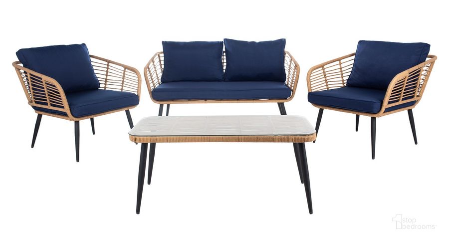 The appearance of Harrley 4Pc Living Set in Navy designed by Safavieh in the modern / contemporary interior design. This navy piece of furniture  was selected by 1StopBedrooms from Harrley Collection to add a touch of cosiness and style into your home. Sku: PAT9006B-2BX. Material: Steel. Product Type: Outdoor Set. Image1