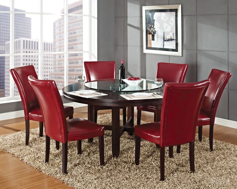 The appearance of Hartford 7PC Dining Room Set In Brown designed by Steve Silver in the  interior design. This red piece of furniture  was selected by 1StopBedrooms from Hartford Collection to add a touch of cosiness and style into your home. Sku: HF500RD;HF500RD;HF500RD;HF7272T. Product Type: Dining Room Set. Material: MDF. Image1