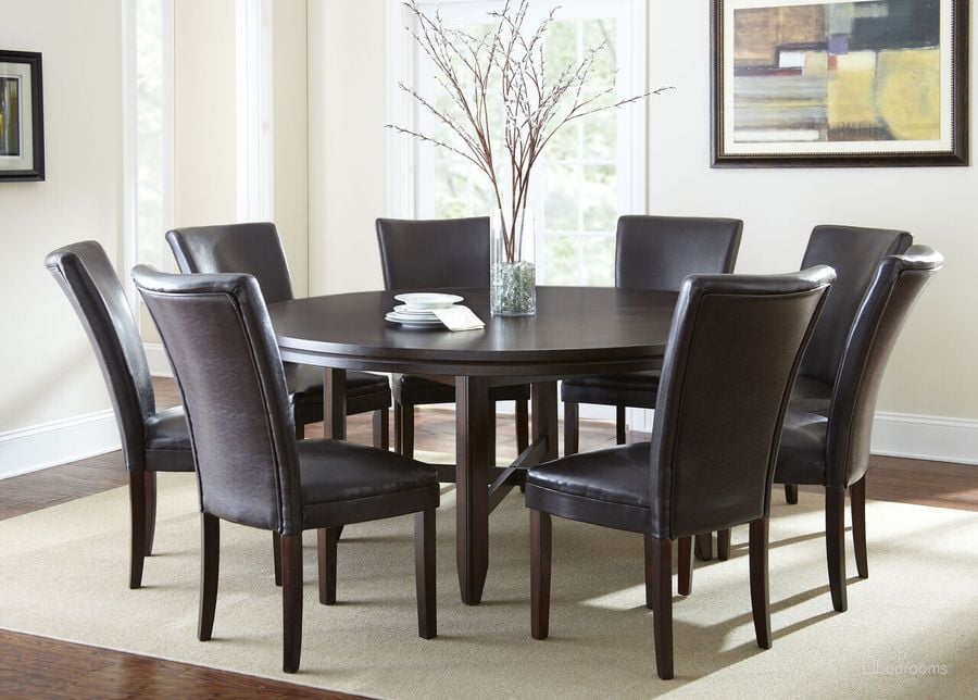 The appearance of Hartford 9 Pc Dining Set HF7272BR9PC designed by Steve Silver in the modern / contemporary interior design. This dark oak piece of furniture  was selected by 1StopBedrooms from Hartford Collection to add a touch of cosiness and style into your home. Sku: HF7272T;HF500BR;HF500BR;HF500BR;HF500BR. Material: Wood. Product Type: Dining Room Set. Image1
