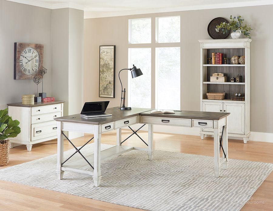 The appearance of Hartford Open L Shaped Home Office Set In White designed by Martin Furniture in the traditional interior design. This white piece of furniture  was selected by 1StopBedrooms from Hartford Collection to add a touch of cosiness and style into your home. Sku: IMHF386RW-KIT;IMHF450W. Material: Wood. Product Type: Home Office Set. Image1