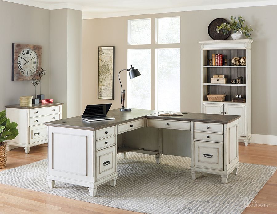 The appearance of Hartford Pedestal Home Office Set In White designed by Martin Furniture in the traditional interior design. This white piece of furniture  was selected by 1StopBedrooms from Hartford Collection to add a touch of cosiness and style into your home. Sku: IMHF684RW-KIT;IMHF450W. Material: Wood. Product Type: Home Office Set. Image1