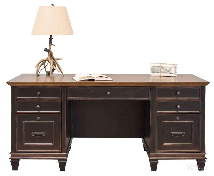 The appearance of Hartford Wood Double Pedestal Desk In Black designed by Martin Furniture in the traditional interior design. This black piece of furniture  was selected by 1StopBedrooms from Hartford Collection to add a touch of cosiness and style into your home. Sku: IMHF680. Material: Wood. Product Type: Office Desk. Image1
