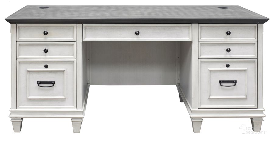 The appearance of Hartford Wood Double Pedestal Desk In White designed by Martin Furniture in the traditional interior design. This white piece of furniture  was selected by 1StopBedrooms from Hartford Collection to add a touch of cosiness and style into your home. Sku: IMHF680W. Material: Wood. Product Type: Office Desk. Image1