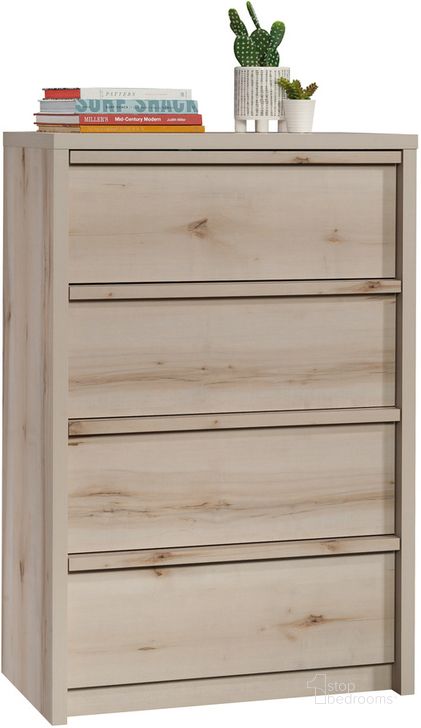 The appearance of Harvey Park 4-Drawer Chest In Pacific Maple designed by Sauder in the modern / contemporary interior design. This maple piece of furniture  was selected by 1StopBedrooms from Harvey Park Collection to add a touch of cosiness and style into your home. Sku: 433256. Product Type: Chest. Material: Engineered Wood. Image1