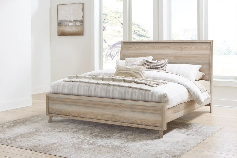 The appearance of Hasbrick King Panel Bed In Tan designed by Signature Design by Ashley in the transitional interior design. This tan piece of furniture  was selected by 1StopBedrooms from Hasbrick Collection to add a touch of cosiness and style into your home. Sku: B100-14;B2075-56;B2075-58;B2075-95. Bed Type: Panel Bed. Material: Wood. Product Type: Panel Bed. Bed Size: King. Image1