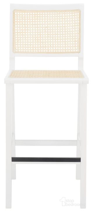 The appearance of Hattie French Cane Barstool In White/Natural designed by Safavieh Couture in the modern / contemporary interior design. This white/natural piece of furniture  was selected by 1StopBedrooms from Hattie Collection to add a touch of cosiness and style into your home. Sku: SFV4140C. Material: Wood. Product Type: Barstool. Image1