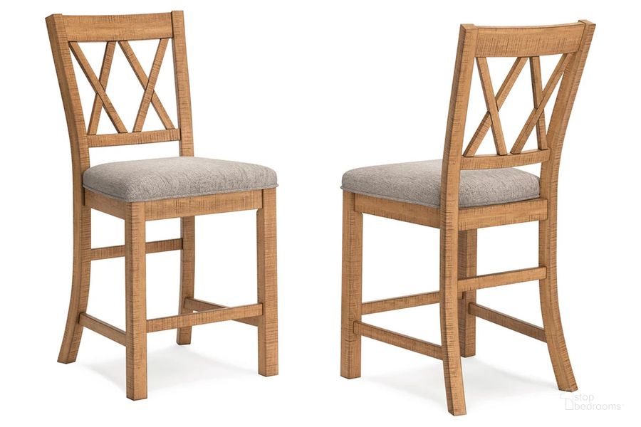 The appearance of Havonplane Counter Height Barstool Set of 2 In Brown designed by Signature Design by Ashley in the transitional interior design. This brown piece of furniture  was selected by 1StopBedrooms from Havonplane Collection to add a touch of cosiness and style into your home. Sku: D773-124. Material: Fabric. Product Type: Barstool. Image1