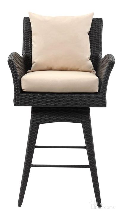 The appearance of Hayes Black and Beige Outdoor Wicker Swivel Armed Bar Stool designed by Safavieh in the modern / contemporary interior design. This black and beige piece of furniture  was selected by 1StopBedrooms from Hayes Collection to add a touch of cosiness and style into your home. Sku: PAT2515A. Product Type: Barstool. Image1