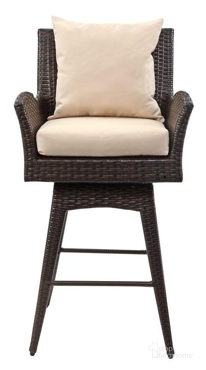 The appearance of Hayes Brown and Beige Outdoor Wicker Swivel Armed Bar Stool designed by Safavieh in the modern / contemporary interior design. This brown and beige piece of furniture  was selected by 1StopBedrooms from Hayes Collection to add a touch of cosiness and style into your home. Sku: PAT2515B. Product Type: Barstool. Image1