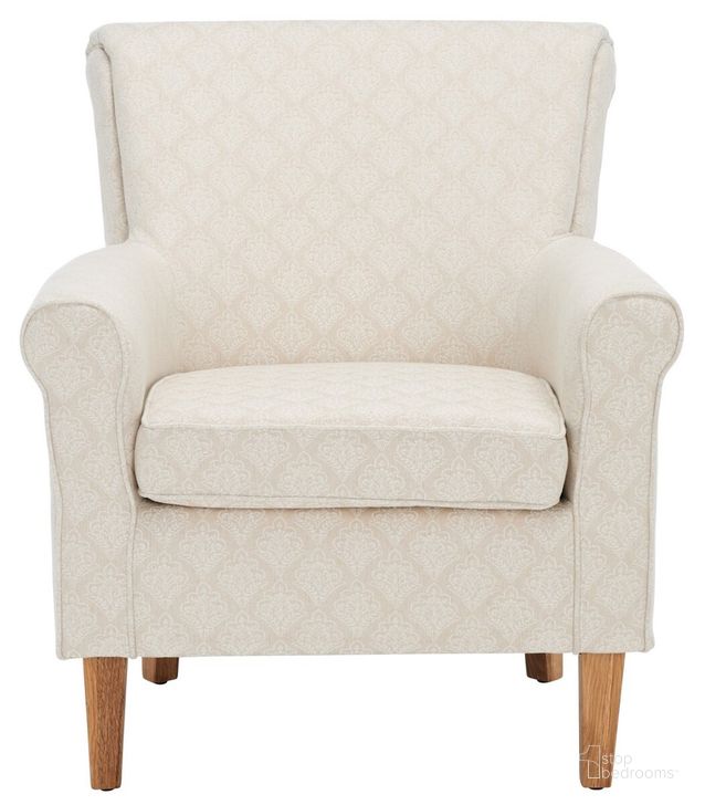 The appearance of Hazina Club Chair in Beige MCR1002F designed by Safavieh in the modern / contemporary interior design. This cream piece of furniture  was selected by 1StopBedrooms from Hazina Collection to add a touch of cosiness and style into your home. Sku: MCR1002F. Material: Wood. Product Type: Accent Chair. Image1