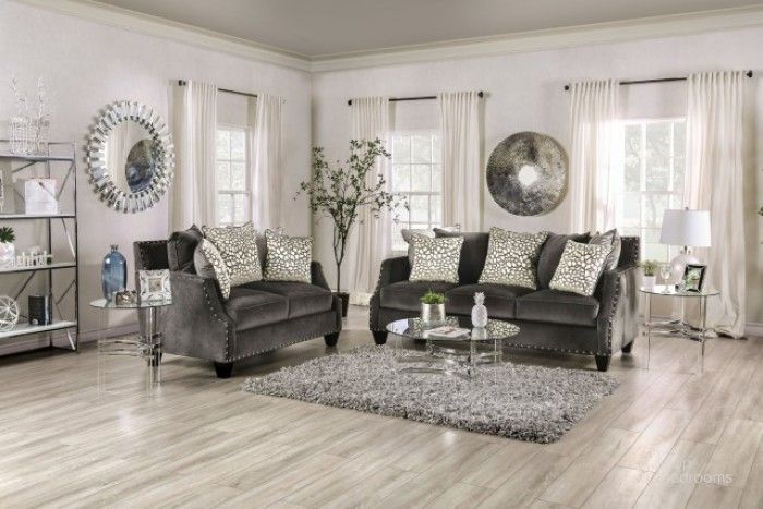 The appearance of Hendon Gray Living Room Set designed by Furniture of America in the transitional interior design. This gray piece of furniture  was selected by 1StopBedrooms from Hendon Collection to add a touch of cosiness and style into your home. Sku: SM6227-SF;SM6227-LV. Material: Wood. Product Type: Living Room Set. Image1