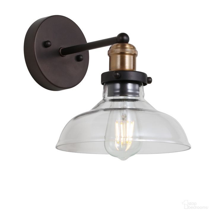 The appearance of Hendrix Dark Gray and Brass Gold Wall Sconce designed by Safavieh in the rustic / southwestern interior design. This dark gray piece of furniture  was selected by 1StopBedrooms from Safavieh SCN Collection to add a touch of cosiness and style into your home. Sku: SCN4034A. Product Type: Wall Sconce. Material: Brass. Image1