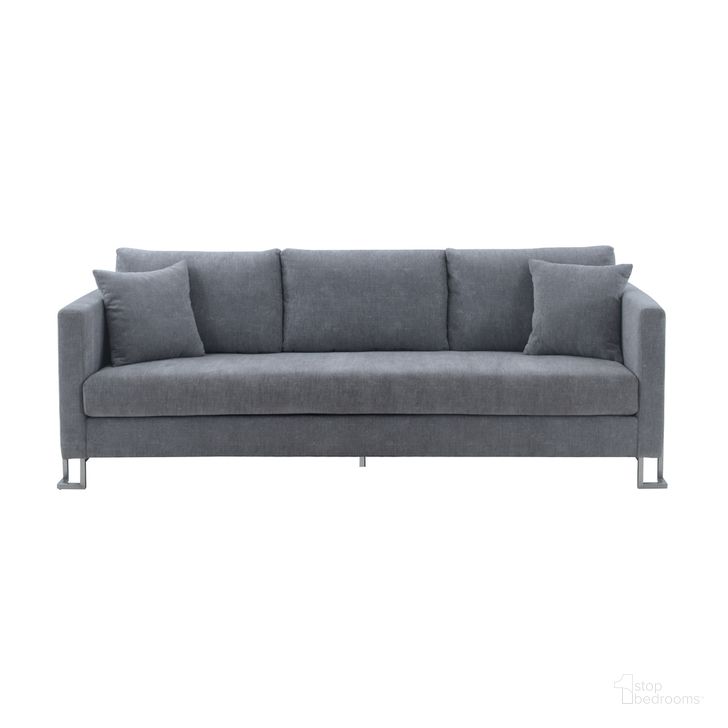 The appearance of Heritage Gray Fabric Upholstered Sofa with Brushed Stainless Steel Legs designed by Armen Living in the modern / contemporary interior design. This gray piece of furniture  was selected by 1StopBedrooms from Heritage Collection to add a touch of cosiness and style into your home. Sku: LCHT3GREY. Material: Fabric. Product Type: Sofa. Image1