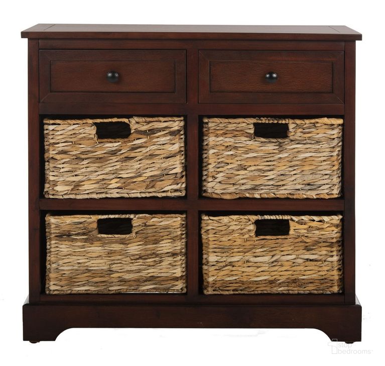 The appearance of Herman Dark Cherry Storage Unit with Wicker Baskets designed by Safavieh in the coastal interior design. This dark cherry piece of furniture  was selected by 1StopBedrooms from Herman Collection to add a touch of cosiness and style into your home. Sku: AMH5702D. Material: Aluminum. Product Type: Storage Unit. Image1
