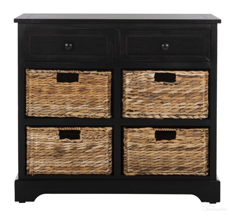 The appearance of Herman Distressed Black Storage Unit with Wicker Baskets designed by Safavieh in the coastal interior design. This distressed black piece of furniture  was selected by 1StopBedrooms from Herman Collection to add a touch of cosiness and style into your home. Sku: AMH5702B. Material: Aluminum. Product Type: Storage Unit. Image1