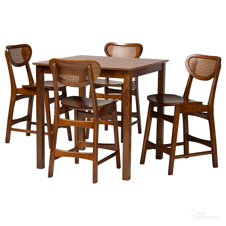 The appearance of Hesper Wood and Rattan 5 Piece Pub Set In Walnut Brown designed by Baxton Studio in the transitional interior design. This walnut brown piece of furniture  was selected by 1StopBedrooms from Hesper Collection to add a touch of cosiness and style into your home. Sku: RH253P-Walnut Rattan-5PC Pub Set. Product Type: Bistro & Pub Set. Material: Rubberwood. Image1