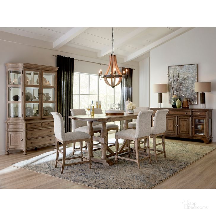 The appearance of Higgins Street Gathering Trestle Table Dining Room Set In Brown designed by Pulaski in the traditional interior design. This brown piece of furniture  was selected by 1StopBedrooms from Higgins Street Collection to add a touch of cosiness and style into your home. Sku: P349-DR-K2;P349501;P349501. Product Type: Dining Room Set. Material: Rubberwood. Image1