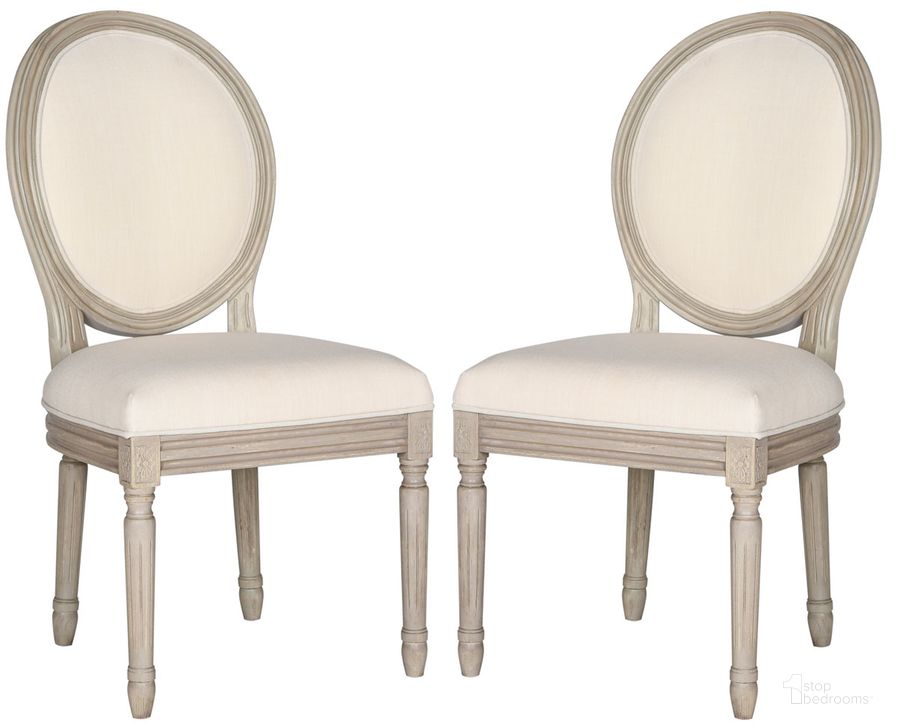 The appearance of Holloway Light Beige and Rustic Grey Brasserie Linen Oval Side Chair Set of 2 designed by Safavieh in the country / farmhouse interior design. This light beige piece of furniture  was selected by 1StopBedrooms from Holloway Collection to add a touch of cosiness and style into your home. Sku: FOX6228H-SET2. Material: Wood. Product Type: Dining Chair. Image1