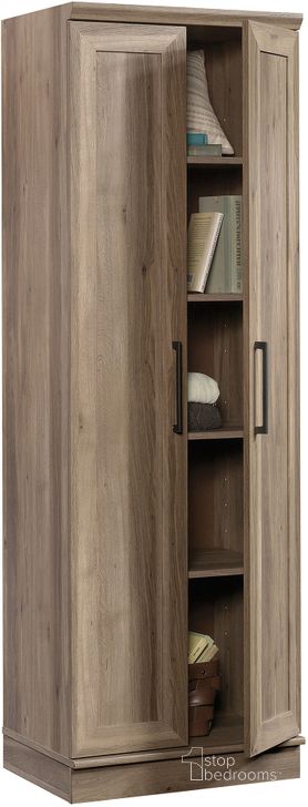 The appearance of Homeplus Storage Cabinet In Salt Oak designed by Sauder in the transitional interior design. This salt oak piece of furniture  was selected by 1StopBedrooms from HomePlus Collection to add a touch of cosiness and style into your home. Sku: 422426. Product Type: Storage Cabinet. Material: Engineered Wood. Image1