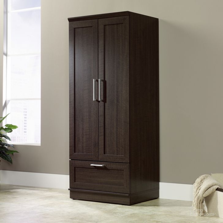 The appearance of Homeplus Storage Cabinet Wardrobe In Dakota Oak designed by Sauder in the transitional interior design. This dakota oak piece of furniture  was selected by 1StopBedrooms from HomePlus Collection to add a touch of cosiness and style into your home. Sku: 411312. Product Type: Wardrobe. Material: Engineered Wood. Image1